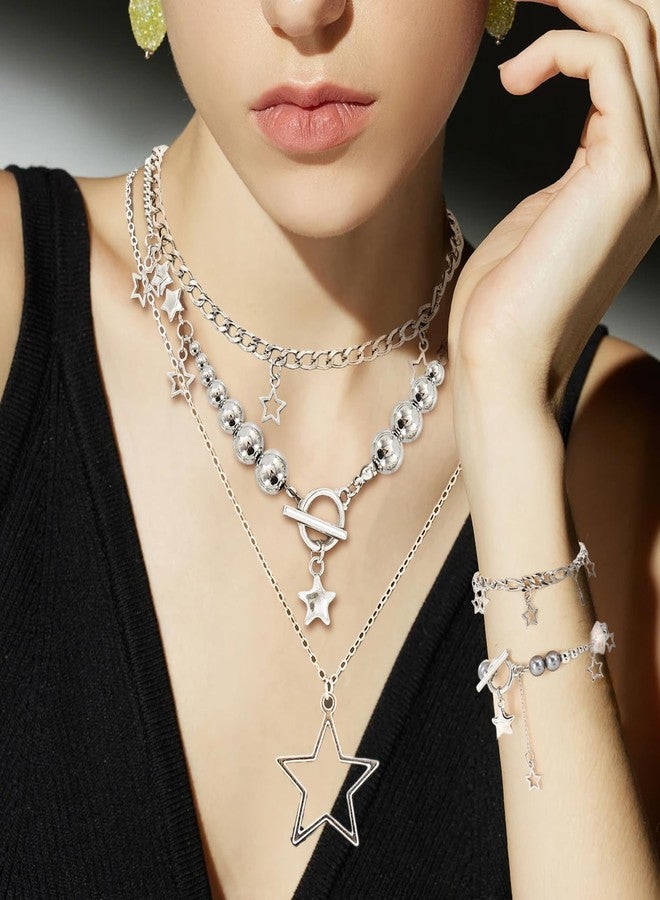 MVVM Y2k Accessories Set Included Star Y2k Silver Necklace Grunge Layered Necklace Hip Hop Pants Chain 20pcs Star Hair Clip for Women Birthday Party Holiday Gifts - Image 2